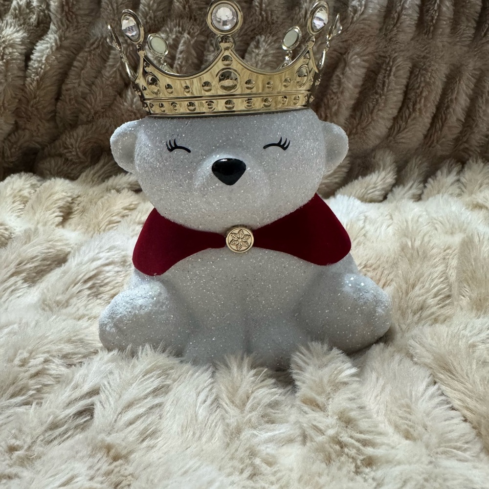 Sparkling Bear with Crown and Red Cape Candle Holder.